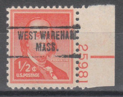 USA Precancel Vorausentwertungen Preo Locals Massachusetts, West Wareham 734, Plate# - Préoblitérés