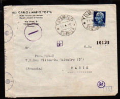 Lettre De Turin Vers Paris Du 18 4 1942 , Marque De Censure Au Dos ( Voir Description ) - Propagande De Guerre