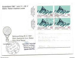 421 - 28 - Carte Suisse Vol Ballon "Badenfahrt 1967" Cachets à Date Galgenen 1967 - Mongolfiere