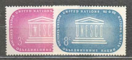 ONU NEW YORK MNH ** 33-34 éducation Science Culture UNESCO Emblème - Neufs