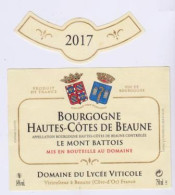 Etiquette Et Millésime " BOURGOGNE Hautes Côtes De Beaune - Le Mont Battois 2017 " Lycée Viticole Beaune (2865)_ev497 - Bourgogne