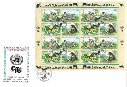 United Nations New York   1998   Endangered Species (VI): Fauna, Mi 767-770 X 4 In Sheet   FDC - Lettres & Documents