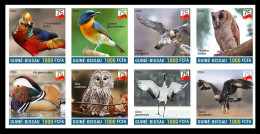 GUINEA BISSAU 2024 IMPERF SET 8V - 75 ANNIV. CHINA BIRDS OWL OWLS FALCON DUCK EAGLE GOLDEN PHEASANT FLYCATCHER CRANE MNH - Búhos, Lechuza