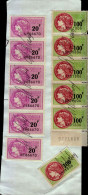 6 TIMBRES FISCAUX A 100 F ET 6 TIMBRES A 20 F   COLLES SUR UNE FEUILLE - Marken