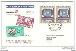 191 - 16 - Enveloppe 1er Vol Swissair  Zurich-Vilnius 1992 - Aerei