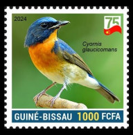 GUINEA BISSAU 2024 STAMP 1V - CHINA BIRDS - CHINESE BLUE FLYCATCHER GOBEMOUCHE DU YUNNAN - 75 ANNIV. OF CHINA MNH - Uccelli Canterini Ed Arboricoli