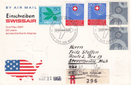 Recommandé Zurich Flughaten Einschreiben Swissair Mai 21 1967 Europa Stevenssville Mich Uspo Jamaica - Cartas & Documentos