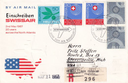 Recommandé Zurich Flughaten Einschreiben Swissair Mai 21 1967 Europa Stevenssville Mich Uspo Jamaica - Lettres & Documents