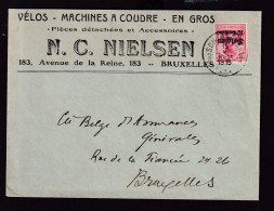 DDFF 978 -- BELGIQUE VELO - Enveloppe Illustrée TP Germania SCHAERBEEK 1916 - Entete Nielsen , Pièces Détachées - Radsport