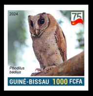 GUINEA BISSAU 2024 IMPERF STAMP 1V - CHINA BIRDS - SRI LANKA BAY OWL OWLS PHODILE DE CEYLAN - 75 ANNIV. OF CHINA - MNH - Gufi E Civette