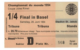 Football Ticket Billet Jegy Biglietto Uruguay - England July 26, 1954 World-Cup @ Basel - Eintrittskarten