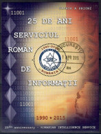 Romania, 2015  CTO, Mi. Bl. Nr. 621                      25th Anniversary Of The Romanian Intelligence Service1 - Usado