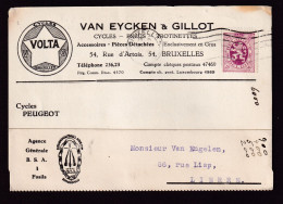 DDFF 983 -- BELGIQUE VELO - Carte Privée TP Lion Héraldique BRUXELLES 1931 - Cycles VOLTA - Van Eycken § Gillot - Vélo