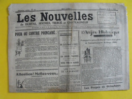 Journal Les Nouvelles De Durtal Seiches Tiercé Et Chateauneuf. N° 13 Du 22 Avril 1928. Rare Journal Local Du 49 - Andere & Zonder Classificatie