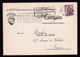 DDFF 985 -- BELGIQUE VELO - Carte Privée TP Petit Sceau BRUXELLES 1950 - Cocigéco , Membre De La Bourse Du Cycle - Ciclismo