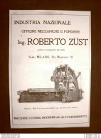 Officine Roberto Zust Milano Piallatrice Mod. B E Urodonal Pubblicità Del 1918 - Altri & Non Classificati