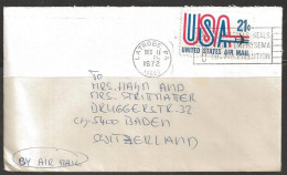 1972 (Dec 11) 21 Cents Airmail, Latrobe PA To Switzerland - Brieven En Documenten