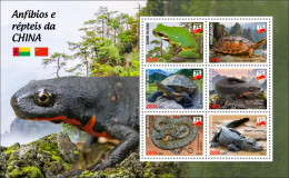 GUINEA BISSAU 2024 MS 6V - CHINA AMPHIBIANS & REPTILES - FROG FROGS TURTLE TURTLES SNAKE SNAKES CROCODILE NEWT - MNH - Kikkers