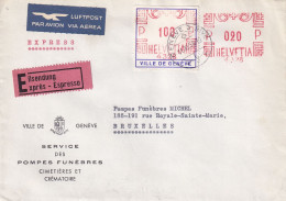 Luftpost Express Exprès Ville De Genève Pompes Funèbres Bruxelles - Cartas & Documentos