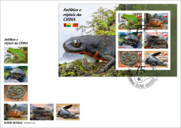 GUINEA BISSAU 2024 FDC IMPERF MS 6V - CHINA AMPHIBIANS & REPTILES FROG FROGS TURTLE TURTLES SNAKES CROCODILE NEWT - Frösche