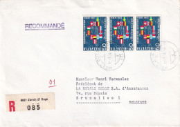 Recommandé 8027 Zurich 27 Enge 085 Organisation Européenne Recherche Nucléaire Royale Belge Assurance Bruxelles - Cartas & Documentos