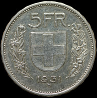 LaZooRo: Switzerland 5 Francs 1931 VF Legend Starts At 11:30 O'clock - Silver - 5 Francs