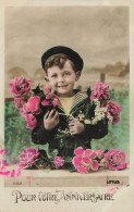 FETES - VOEUX - Anniversaire - Pour Votre Anniversaire - Petit Garçon - Fleurs - Colorisé - Carte Postale Ancienne - Anniversaire