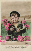 FETES - VOEUX - Anniversaire - Pour Votre Anniversaire - Petit Garçon - Fleurs - Colorisé - Carte Postale Ancienne - Birthday