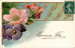 N°44 W -cpa Carte Gaufrée -fleurs -heureuse Fête- - Altri & Non Classificati