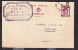 DDFF 994 -- BELGIQUE VELO - Entier Petit Sceau MOUSCRON 1947 - Cachet Comptoir Vélocipédique Belge, Coulon-Seys - Cycling