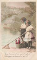 FETES - VOEUX - 1er Avril - Poisson D'avril - Enfants - Jeunes Filles - Poissons - Pêche - Carte Postale Ancienne - 1 April (aprilvis)