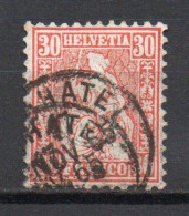 - SUISSE N° 38 Oblitéré - 30 C. Vermillon Helvetia Assise 1862 - Cote 45,00 € - - Used Stamps