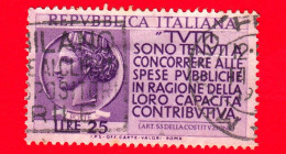 ITALIA - Usato - 1954 - Propaganda Per La Denuncia Dei Redditi - Antica Moneta Siracusana - 25 L. - 1946-60: Oblitérés