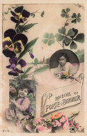 FETES - VOEUX - Recevez Porte Bonheur - Enfants - Fleurs - Fleurs à 4 Trèfles - Colorisé - Carte Postale Ancienne - Andere & Zonder Classificatie