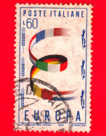 ITALIA - Usato - 1957 - Europa - 2ª Emissione - Lettera E Formata Dalle Bandiere Degli Stati Della Comunità Euro - 60 L - 1946-60: Afgestempeld