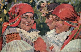CPA Menschen In Tschechischer Tracht, Rote Kopftücher, Portrait - Trachten
