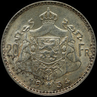 LaZooRo: Belgium 20 Francs Frank 1934 UNC - Silver - 20 Francs & 4 Belgas