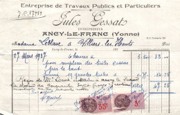 TIMBRES FISCAUX Sur Documents Entreprise De Travaux Publics JULES GESSAT A ANCY LE FRANC (yonne) Villiers Les Hauts - Lettres & Documents