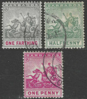 Barbados. 1905 Seal Of Colony. ¼d, ½d, 1d Used. Mult Crown CA W/M. SG 135, 136, 137. M4072 - Barbados (...-1966)