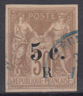 TIMBRE REUNION TYPE SAGE SURCHARGE N° 7 OBLITERATION BLEU LEGERE - TB MARGES - Used Stamps