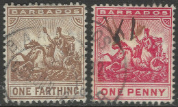 Barbados. 1909-10 Seal Of Colony. ¼d, 1d Used. Mult Crown CA W/M SG 163, 165. M4073 - Barbades (...-1966)