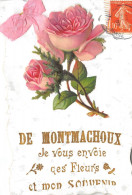 77-MONTMACHOUX- JE VOUS ENVOIE CES FLEURS ET MON SOUVENIR DE MONTMACHOUX- TRES BELLE CARTE CROMOS - Autres & Non Classés