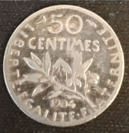 FRANCE - 50 CENTIMES 1904 - Semeuse - Argent - Silver - Gad 420 - KM 854 - 50 Centimes