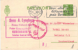 Sven Lyngberg Kopenhagen 1943 > Wieseler Leipzig - Zensur OKW - Postal Stationery