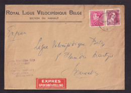 DDGG 000 -- BELGIQUE VELO - Enveloppe EXPRES TP Poortman Et Col Ouvert CHARLEROI 1951 - Entete Ligue Vélocipédique Belge - Cycling