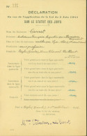 Guerre 40 Déclaration Sur Statut Des Juifs Loi 2 Juin 1941 Recensement Des Juifs Bègles 1942 Holocauste - 2. Weltkrieg 1939-1945