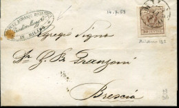 X0086 Lombardo Veneto,circuled Cover With 30ct. 1858 From Milano To Brescia  (see 2 Scan) - Lombardo-Veneto