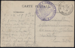 France - CPA En Franchise Militaire Anger - Commissaire Militaire De La Gare D'Angers - 02/12/1915 - 1. Weltkrieg 1914-1918