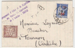 Lettre Avec Type Paix Surchargé, Cachet "T", Taxée, 1f Banderole - Storia Postale