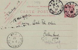 36733# SEMEUSE ENTIER POSTAL CARTE POSTALE Obl NANCY MEURTHE ET MOSELLE 1907 DAGUIN JUMELE BETTEMBOURG LUXEMBOURG - Mechanical Postmarks (Other)